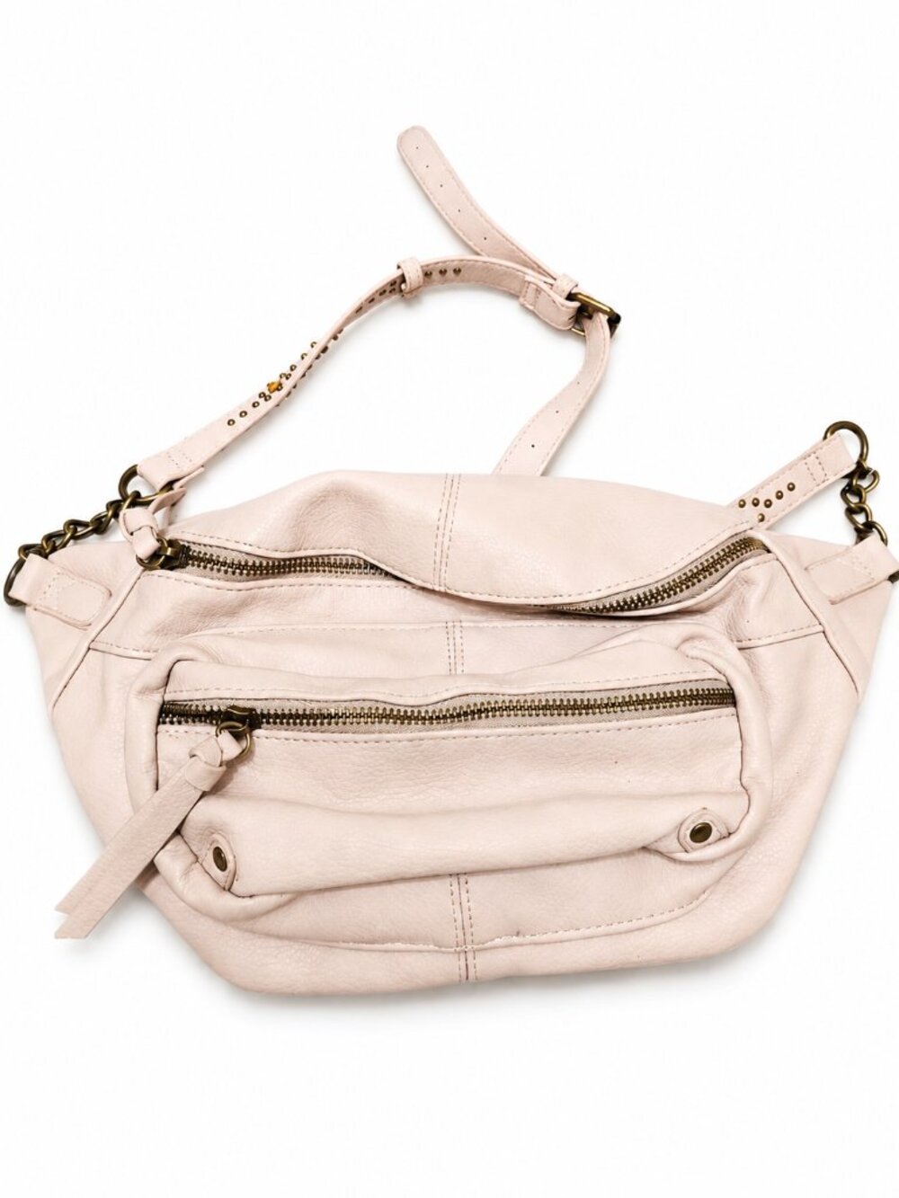 Blush Pink Leather Like Fanny Pack/ crossbody  with decorative studs